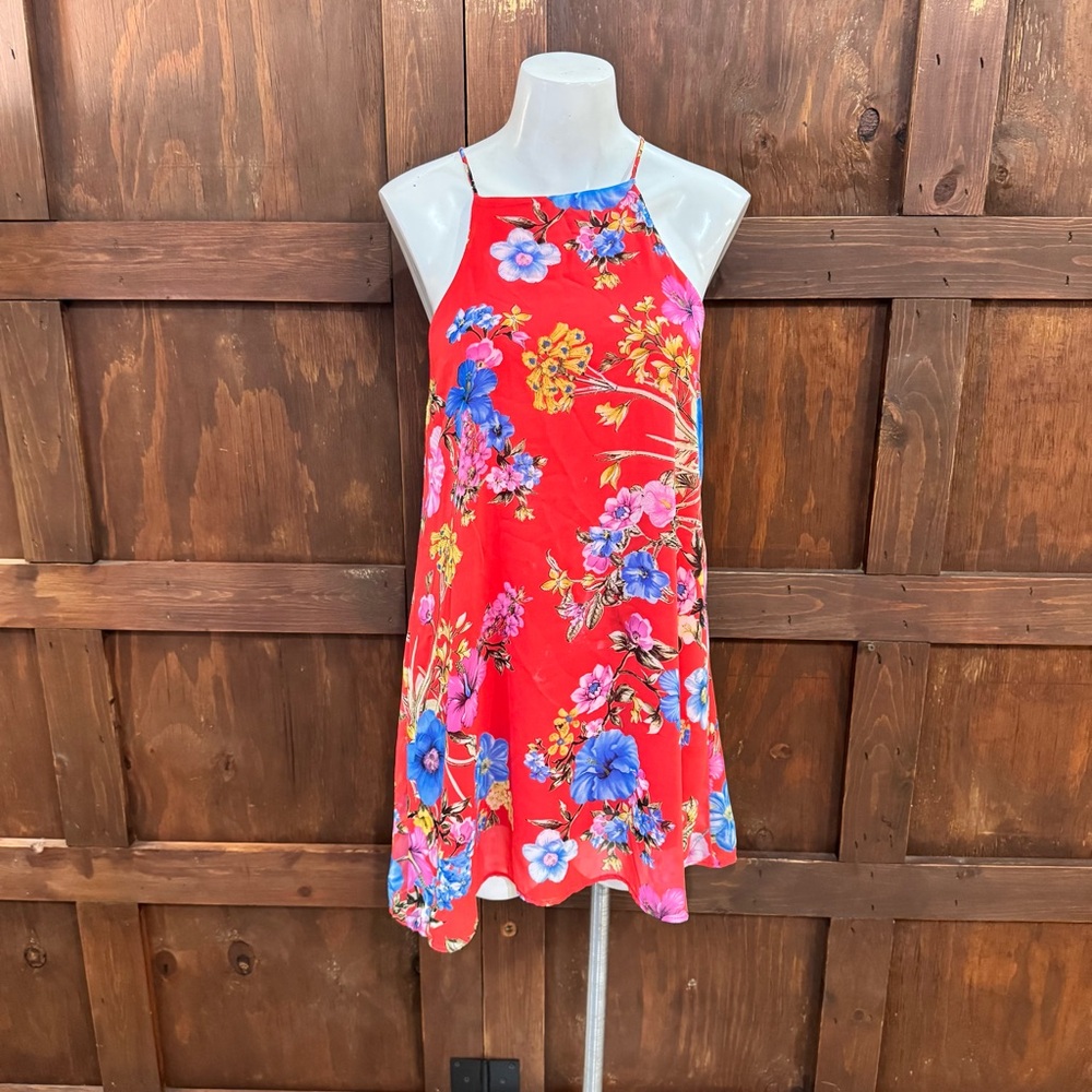 Red Floral Halter Dress